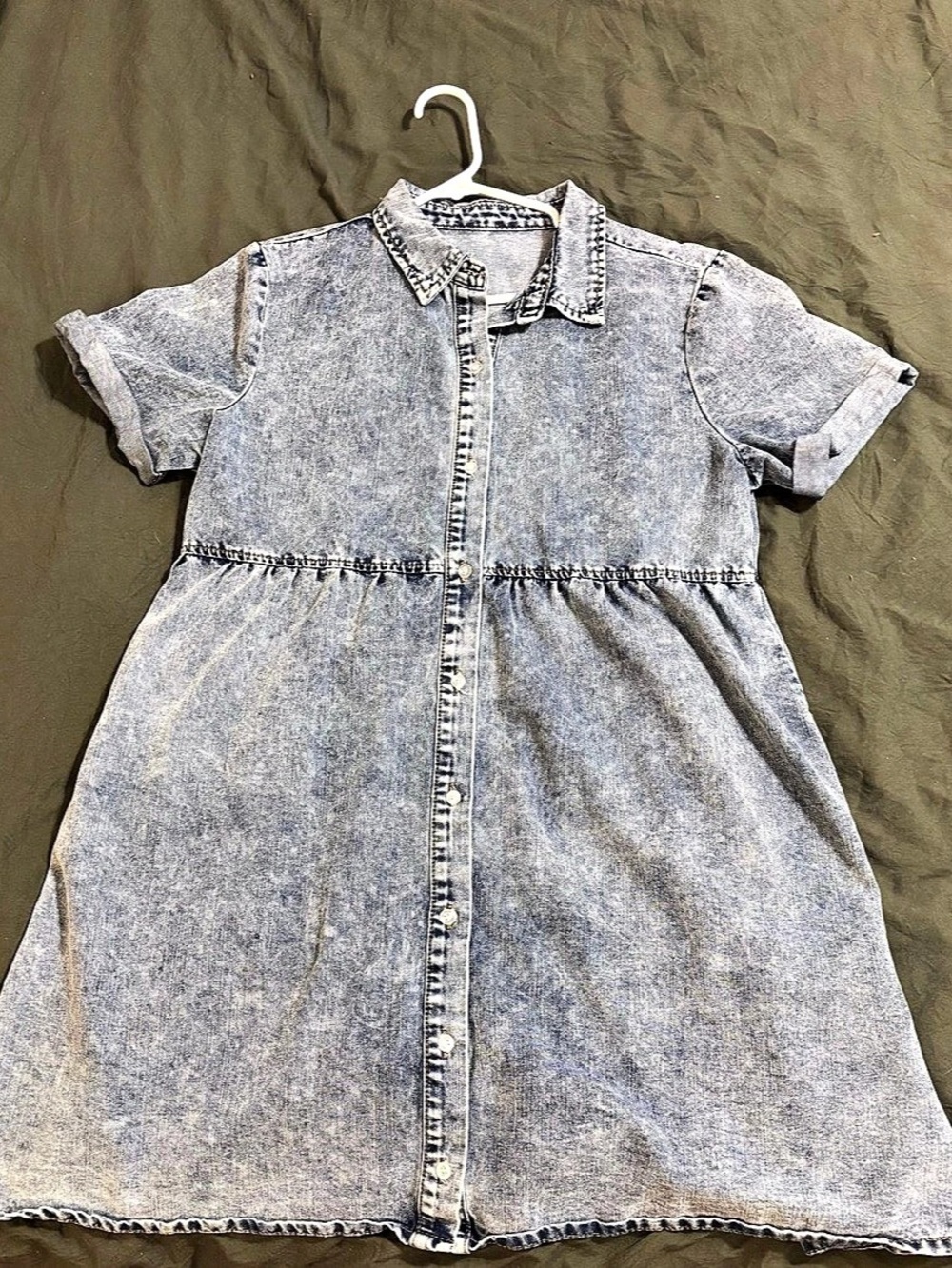 Denim Mini Shirt Dress in Blue Size Large